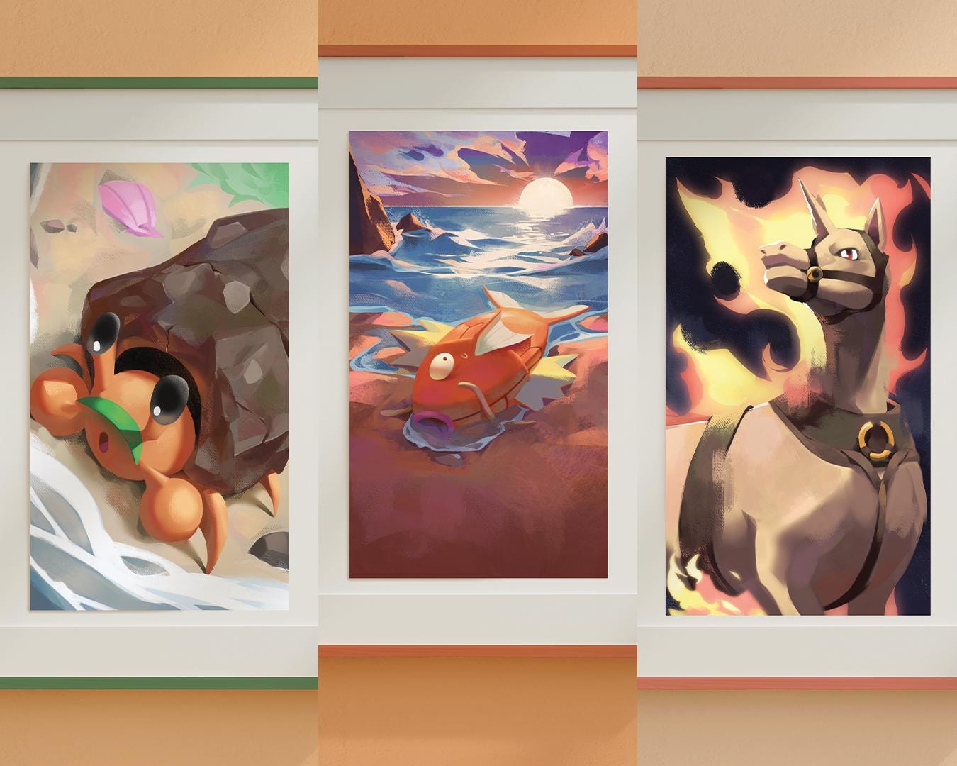 Arcanamon, Pokémon Prints (1st Edition) | Land & Sea Bundle - Dwebble, Magikarp, Rapidash
